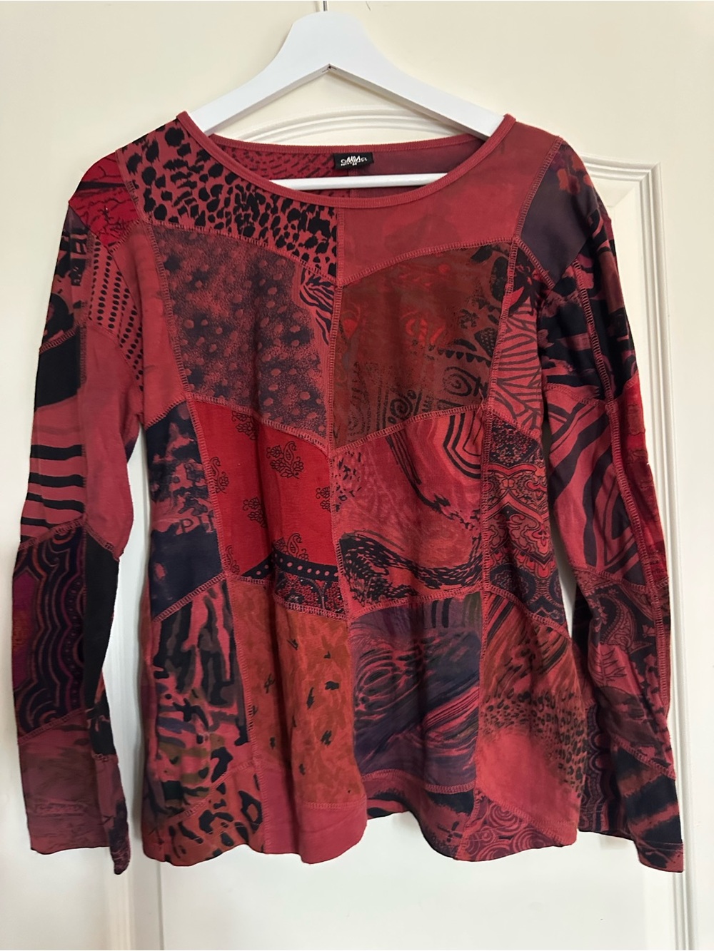 MISS NIKKY Red and Black Patchwork-Print Long Sleeve Tee